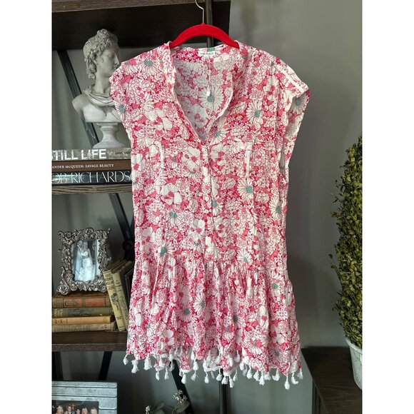 Poupette St Barth Heni Tassle Hem Floral Mini Dress Pink Red Womens Size Small - Picture 1 of 6